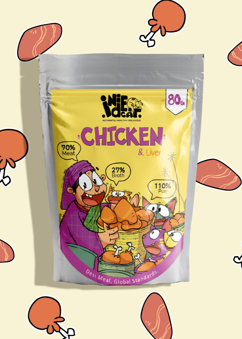 Pack of:  ⁠Indie Cat Liver & Chicken Home-Style Meal, Wet Food for Cats & Kittens, Gluten & Grain Free Cats Gravy Meal, No Artificial Flavours Kitten Food, Non-Vegetarian Cat Foods Pouch (80g each)