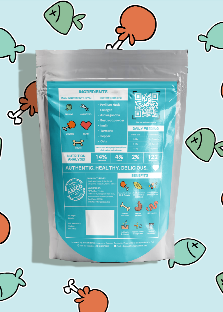 Pack of:  ⁠Indie Cat Chicken, White Fish and Sardine Home-Style Meal, Wet Food for Cats & Kittens, Gluten & Grain Free Cats Gravy Meal, No Artificial Flavours Kitten Food, Non-Vegetarian Cat Foods Pouch (80g each)