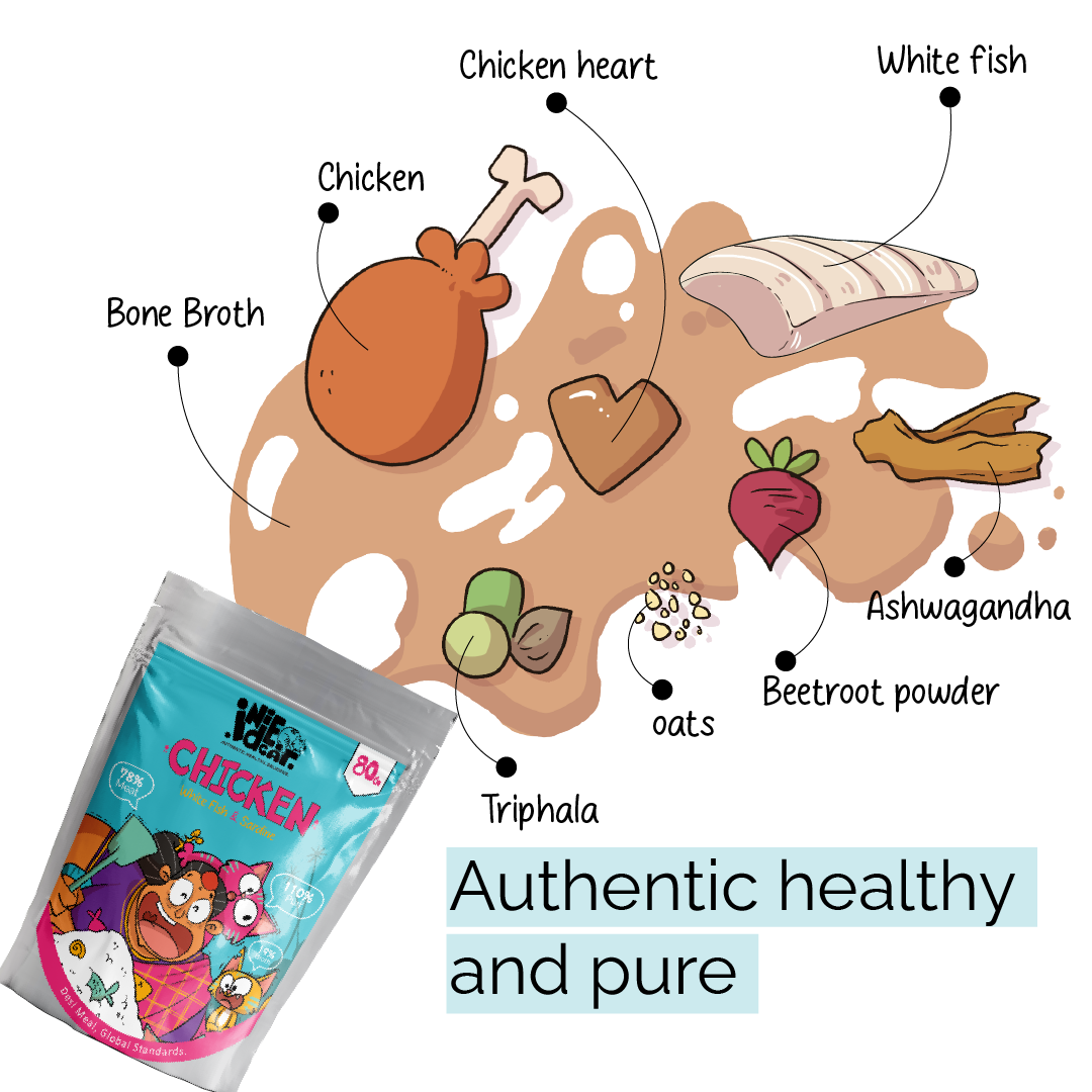 Pack of:  ⁠Indie Cat Chicken, White Fish and Sardine Home-Style Meal, Wet Food for Cats & Kittens, Gluten & Grain Free Cats Gravy Meal, No Artificial Flavours Kitten Food, Non-Vegetarian Cat Foods Pouch (80g each)