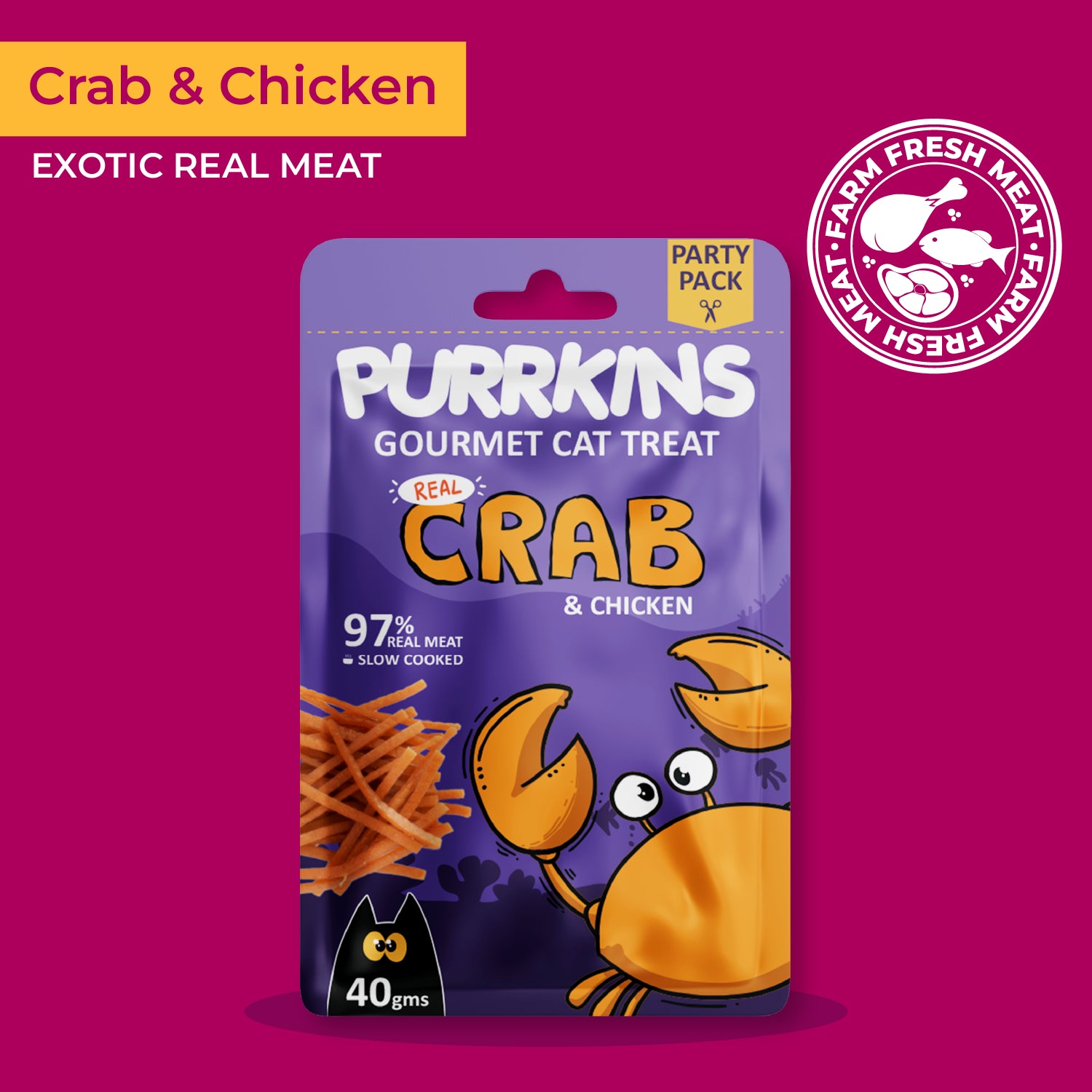 Purrkins Exotic Gourmet Cat Treats - Real Crab & Chicken (40g)
