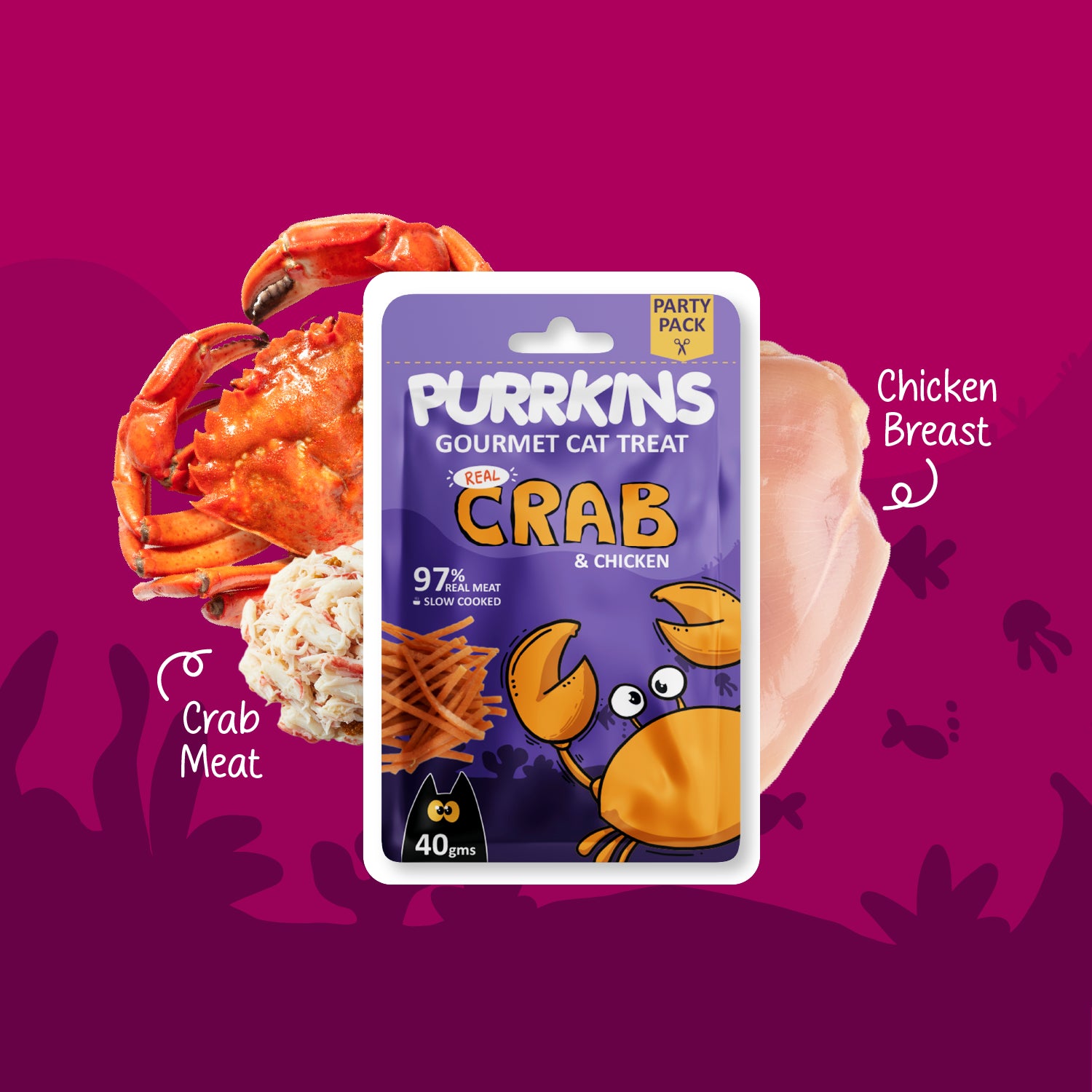 Purrkins Exotic Gourmet Cat Treats - Real Crab & Chicken (40g)