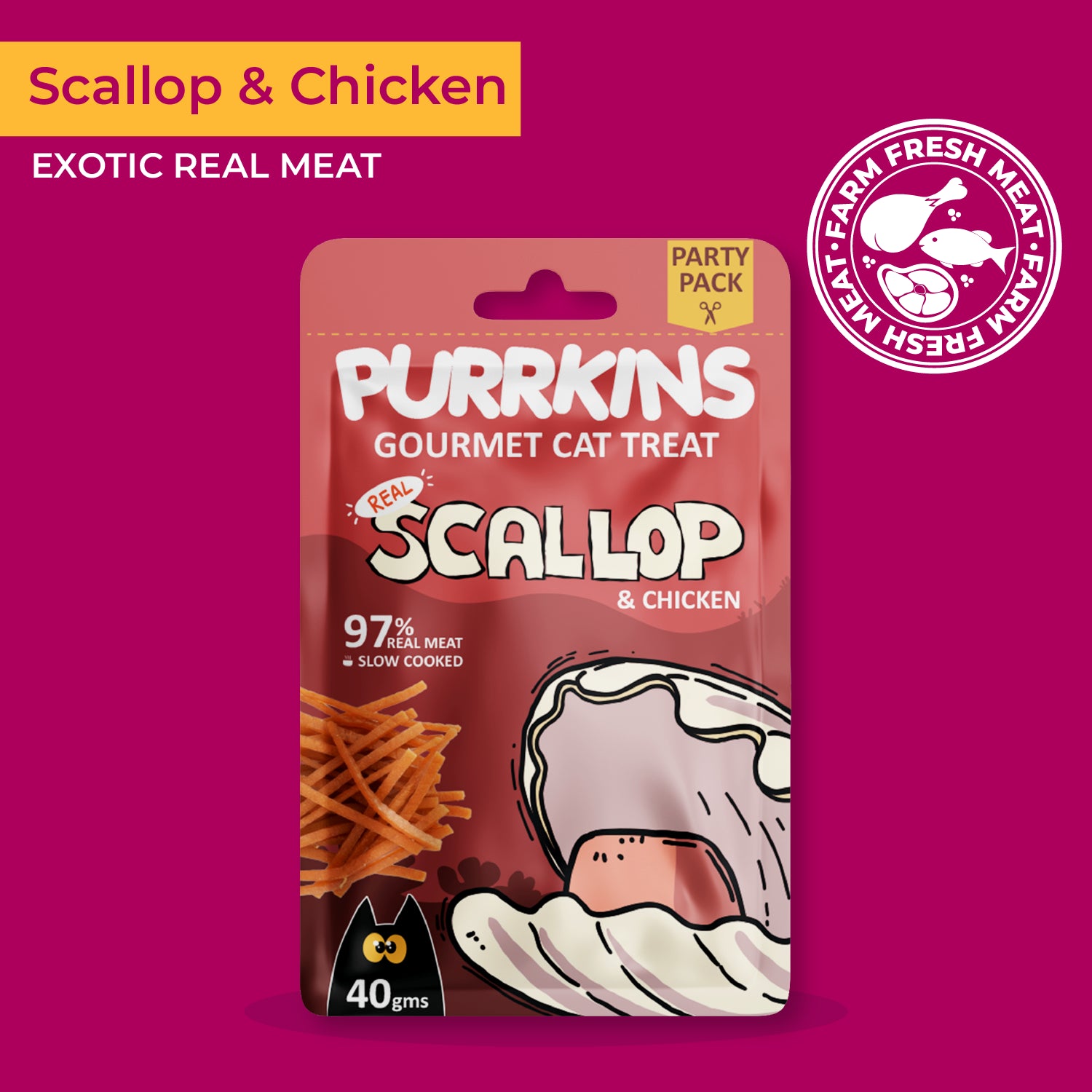 Purrkins Exotic Gourmet Cat Treats - Real Scallop & Chicken (40g)