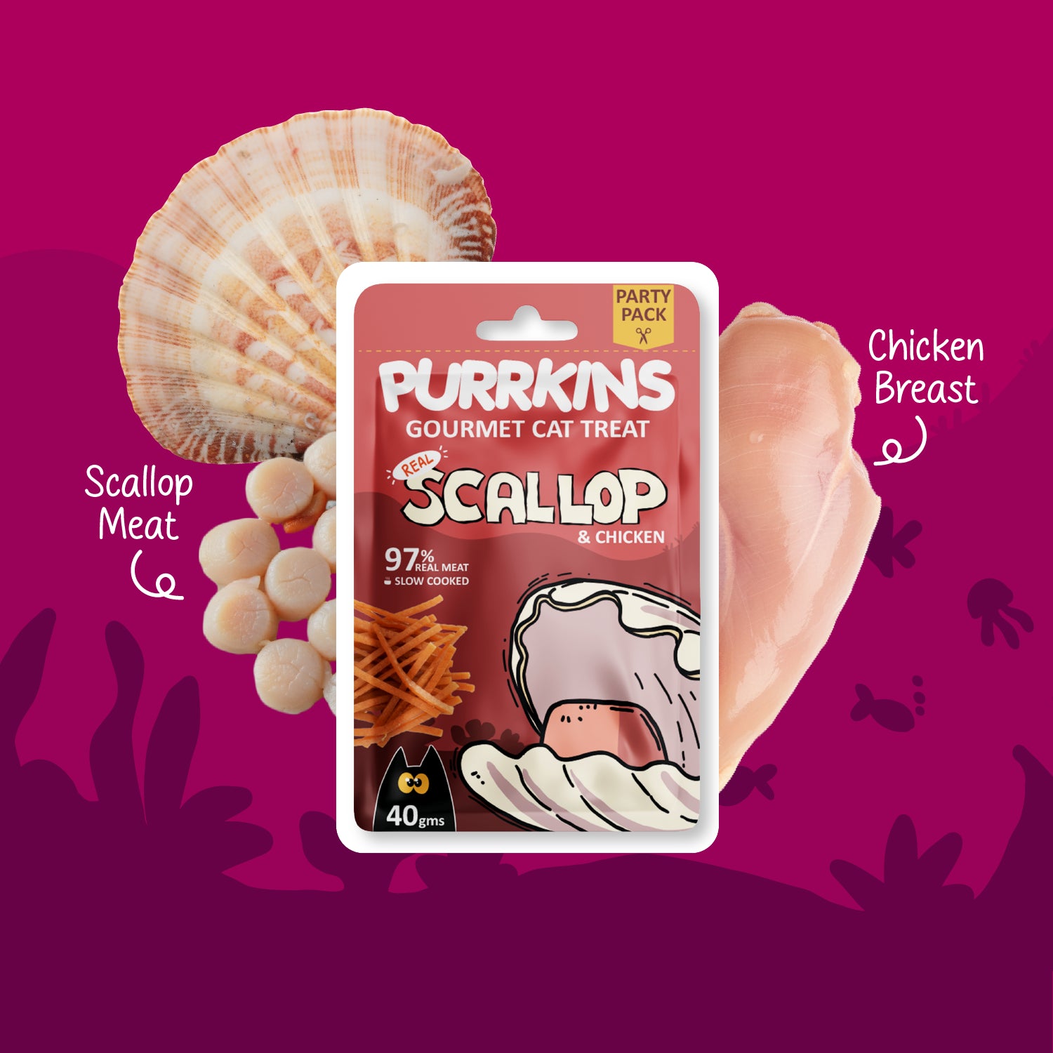 Purrkins Exotic Gourmet Cat Treats - Real Scallop & Chicken (40g)