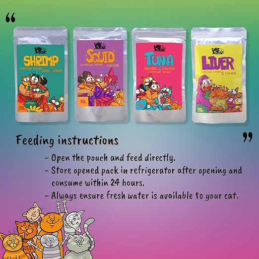 Pack of 8 : Indie Cat Combo of Liver/Shrimp/Squid/Tuna Mackerel & Chicken. Home-Style Meal, Wet Food for Cats and Kittens - (Pack of 8) (80g each)