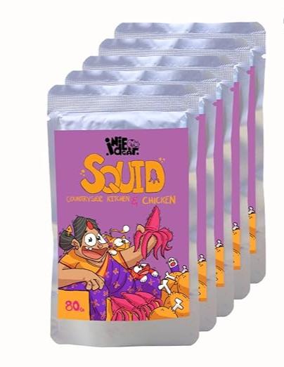 Pack of 5: ⁠Indie Cat Squid & Chicken Home-Style Meal. Wet Food for Cats & Kittens, Gluten & Grain Free Cats Gravy Meal, No Artificial Flavours Kitten Food, Non-Vegetarian Cat Foods Pouch (80g each)