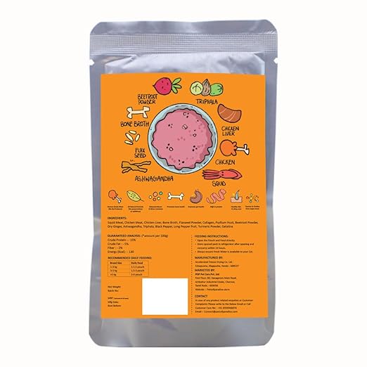 Pack of 5: ⁠Indie Cat Squid & Chicken Home-Style Meal. Wet Food for Cats & Kittens, Gluten & Grain Free Cats Gravy Meal, No Artificial Flavours Kitten Food, Non-Vegetarian Cat Foods Pouch (80g each)