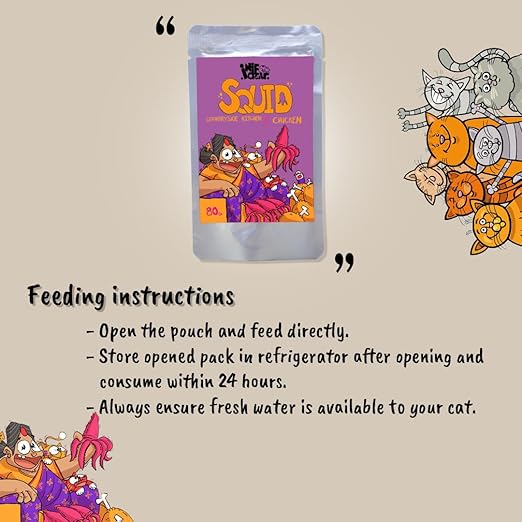 Pack of 5: ⁠Indie Cat Squid & Chicken Home-Style Meal. Wet Food for Cats & Kittens, Gluten & Grain Free Cats Gravy Meal, No Artificial Flavours Kitten Food, Non-Vegetarian Cat Foods Pouch (80g each)